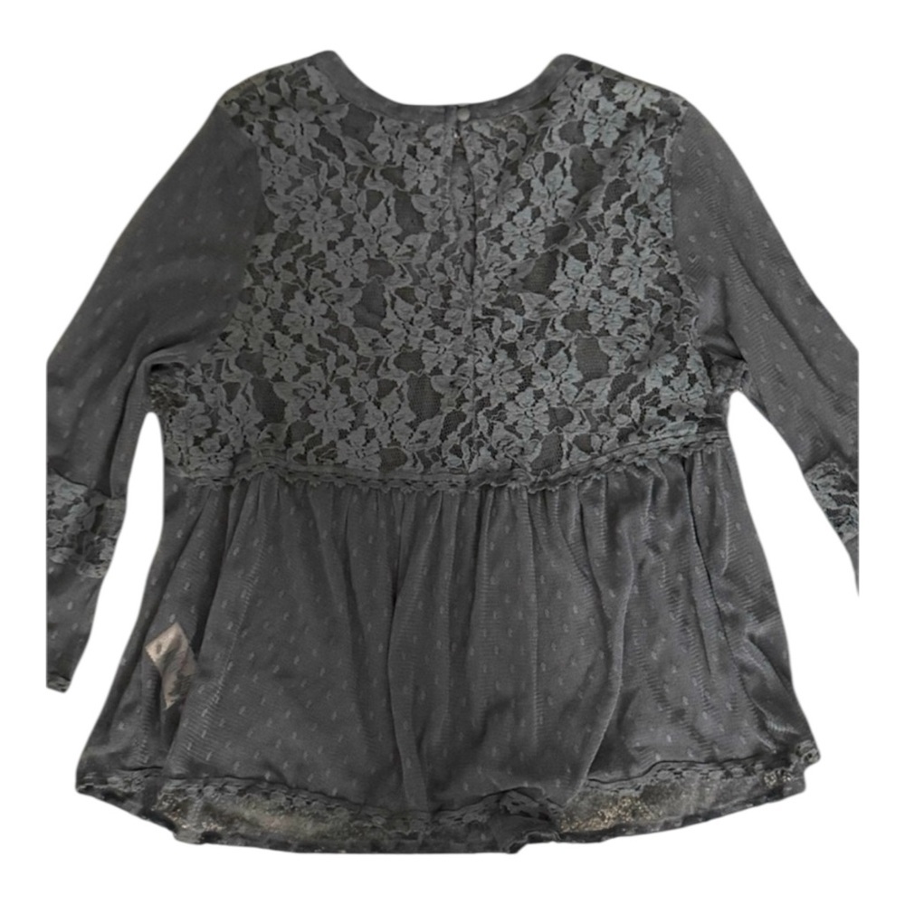 Free People Charcoal Lace Sheer Blouse Boho Romantic Layering Top L - Picture 3 of 5